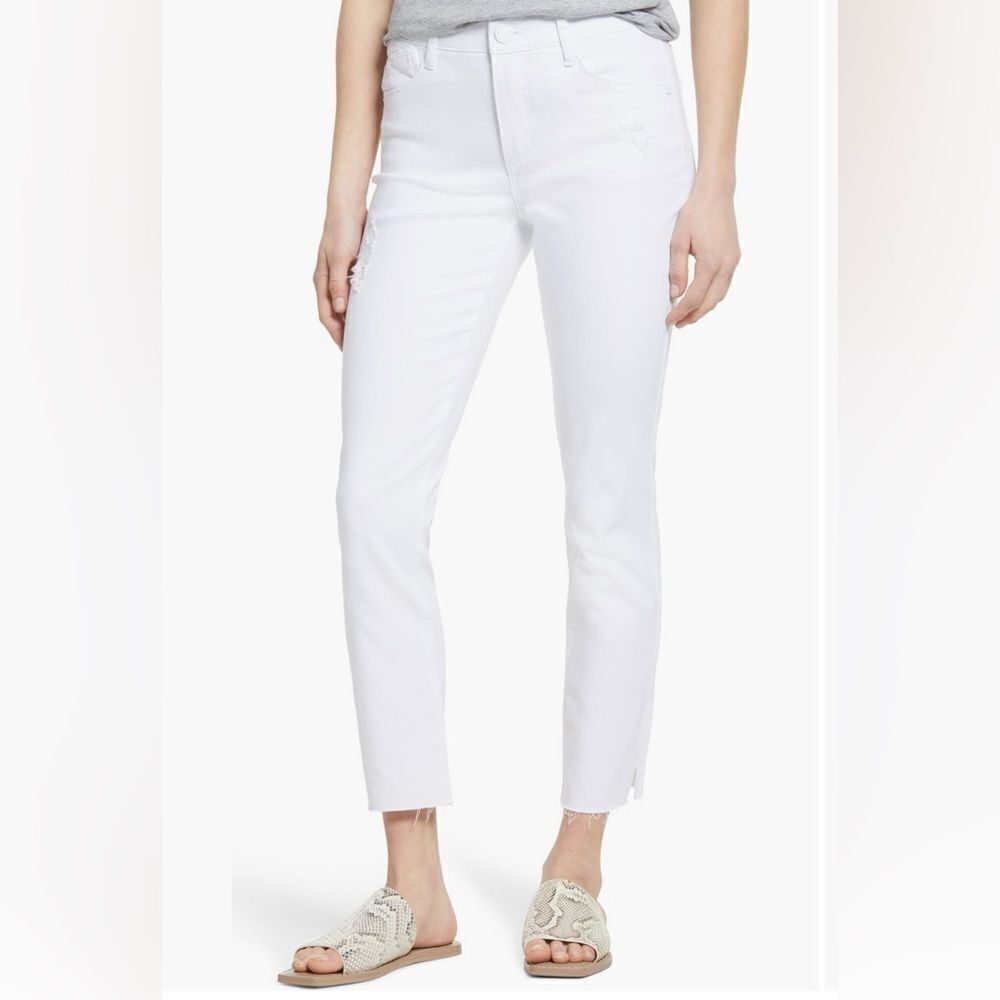 White distressed ankle jeans